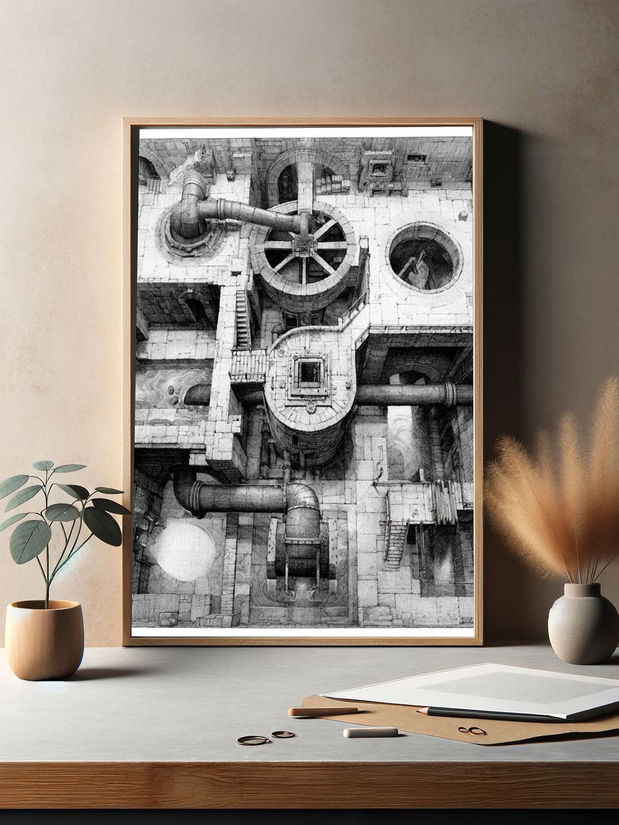Industrial Maze Sketch Poster. — room view 2
