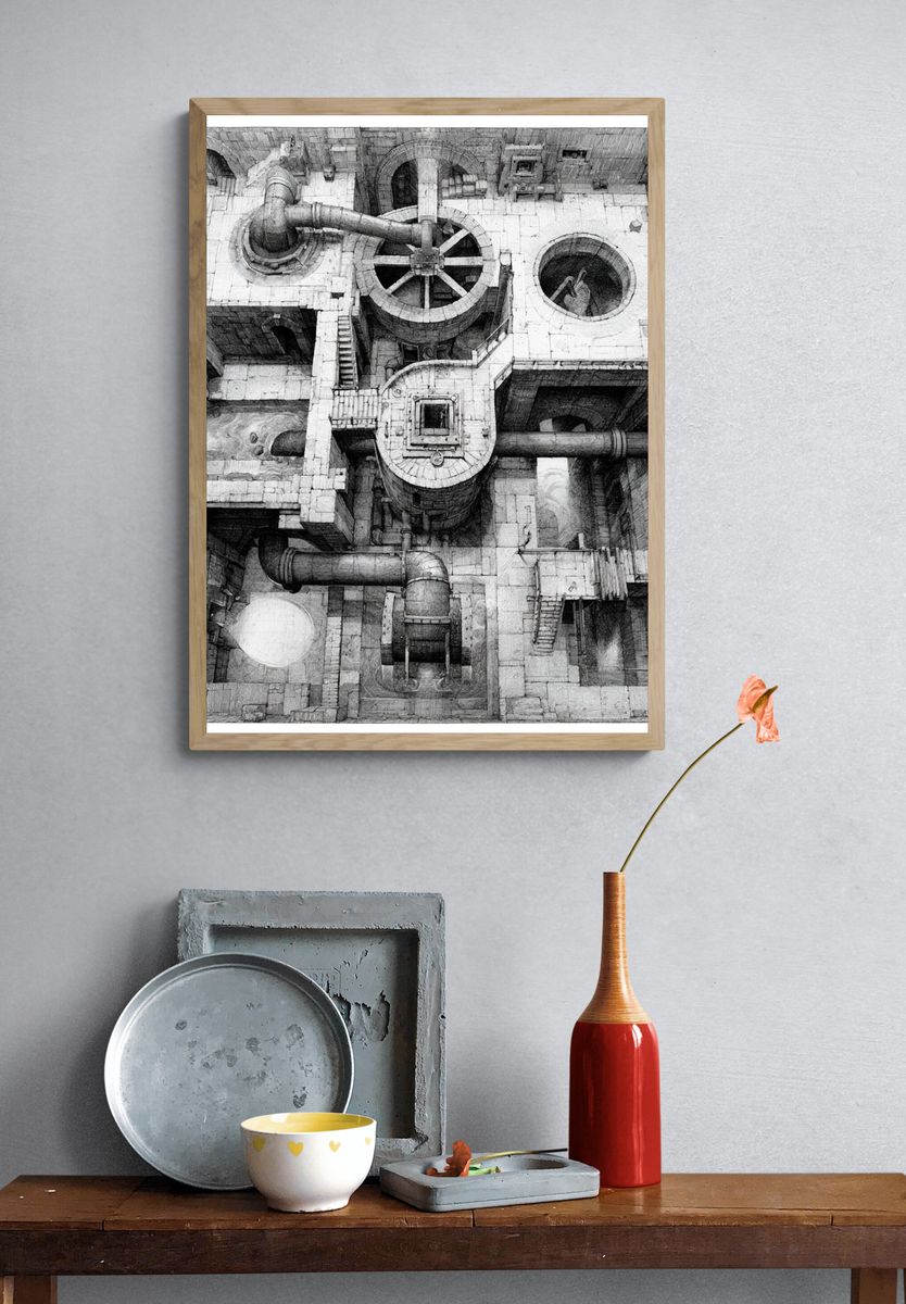Industrial Maze Sketch Poster. — room view 3