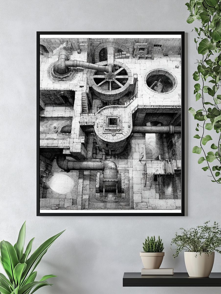 Industrial Maze Sketch Poster. — room view 4