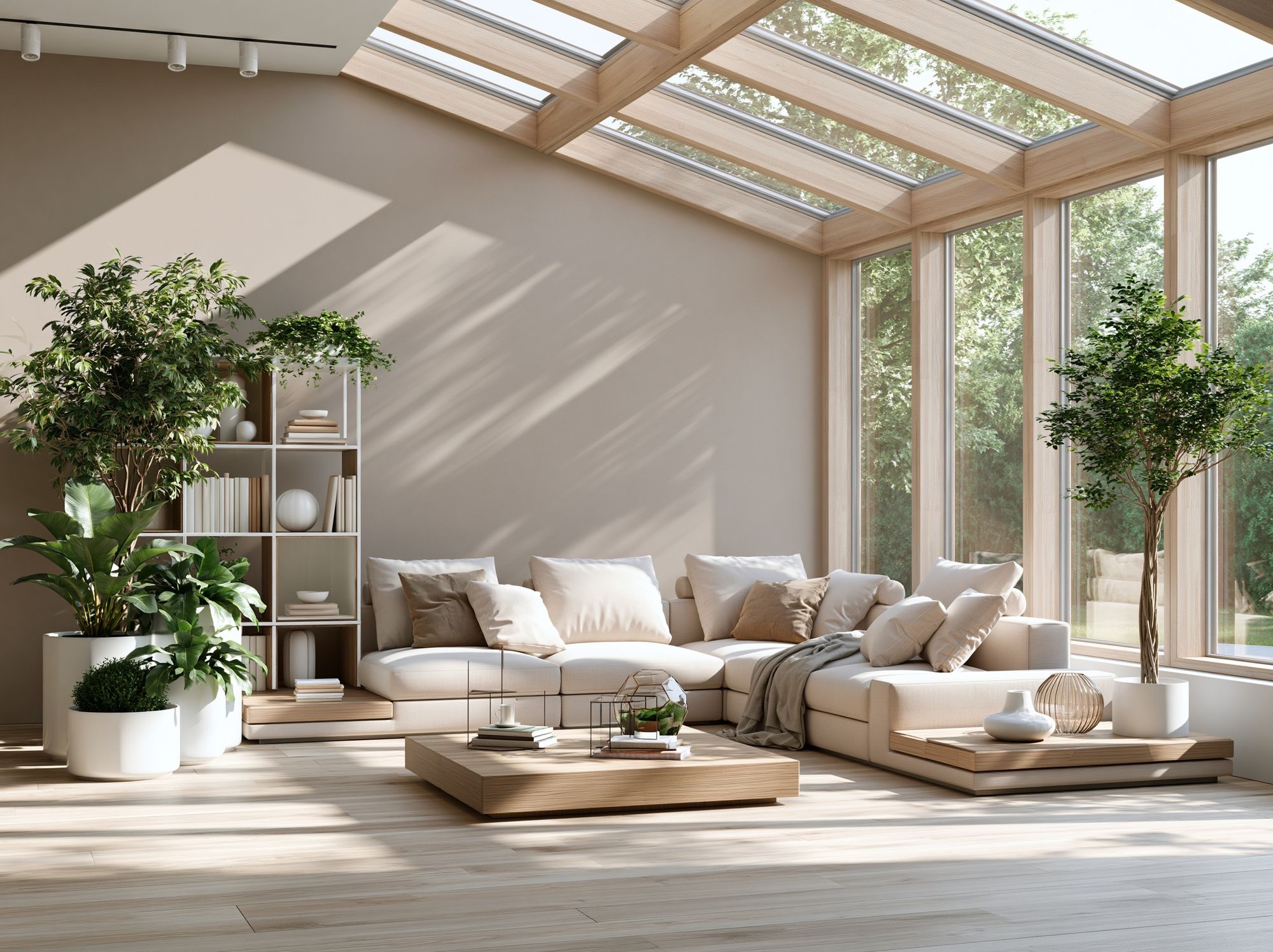Sunlit Japandi Living Room Poster. poster — architecture art