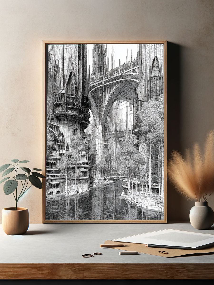 Futuristic Cityscape Architecture Print. — room view 2