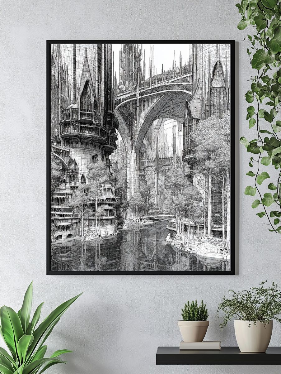 Futuristic Cityscape Architecture Print. — room view 4