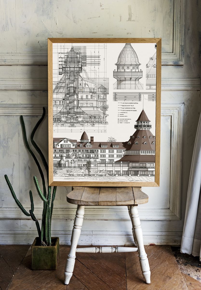 Historic Resort Architecture Print. room preview