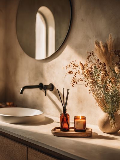 Warm Minimalist Bathroom Interior Print. poster print