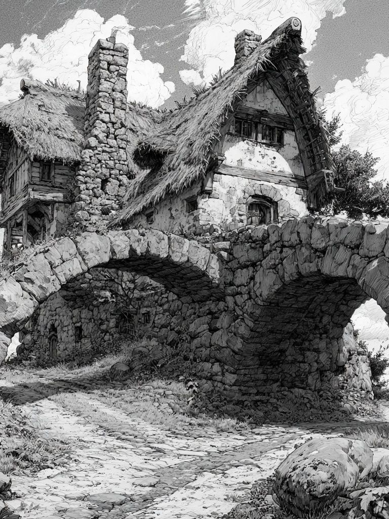 Thatched Stone Cottage Print. poster — architecture art