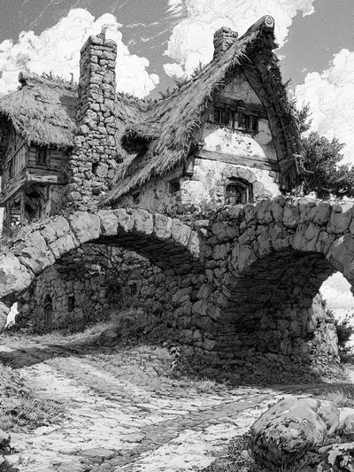 Thatched Stone Cottage Print. poster
