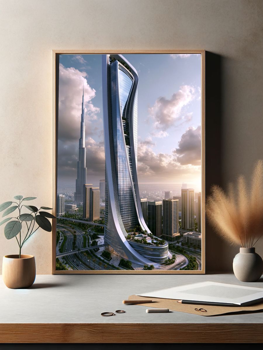 Futuristic Dubai Skyline Architecture Print. — room view 2