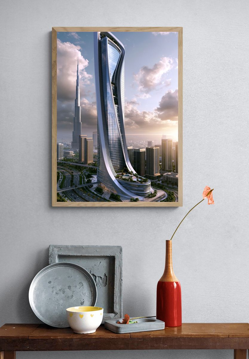 Futuristic Dubai Skyline Architecture Print. — room view 3