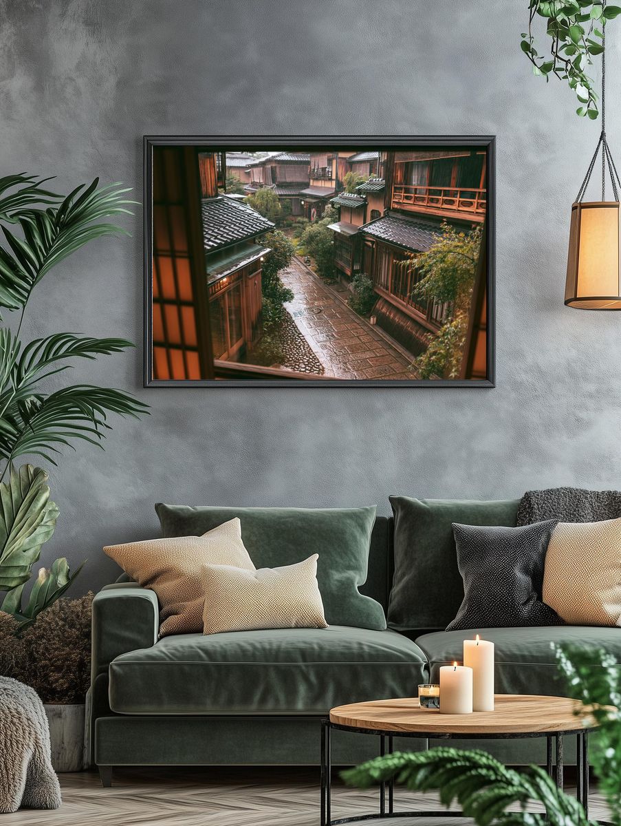 Rainy Kyoto Alley Architecture Print. — room view 4