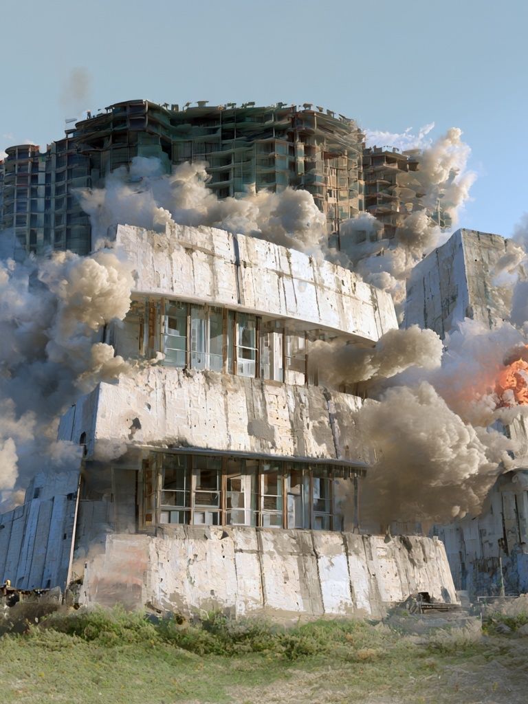 Industrial Building Explosion Poster. poster — architecture art