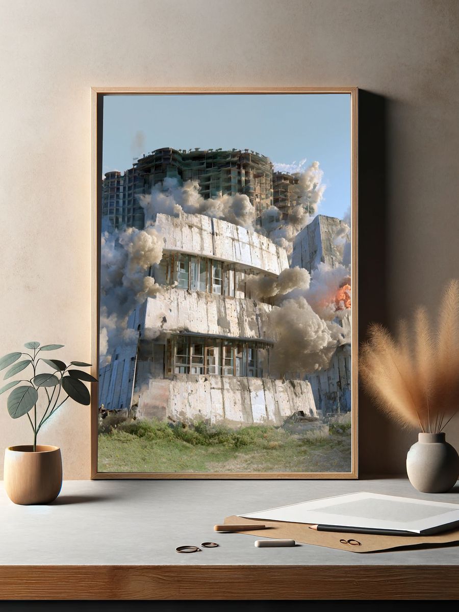 Industrial Building Explosion Poster. — room view 2