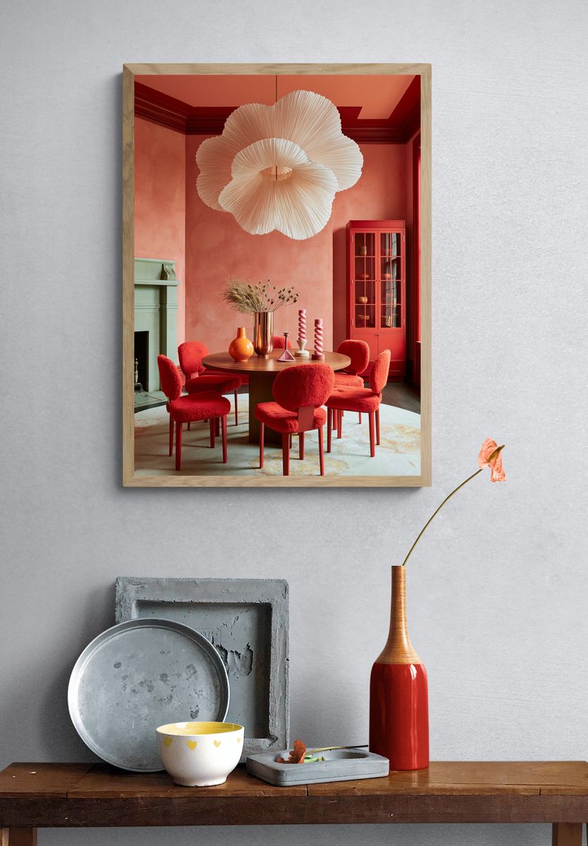 Coral Dining Room Interior Poster. — room view 3