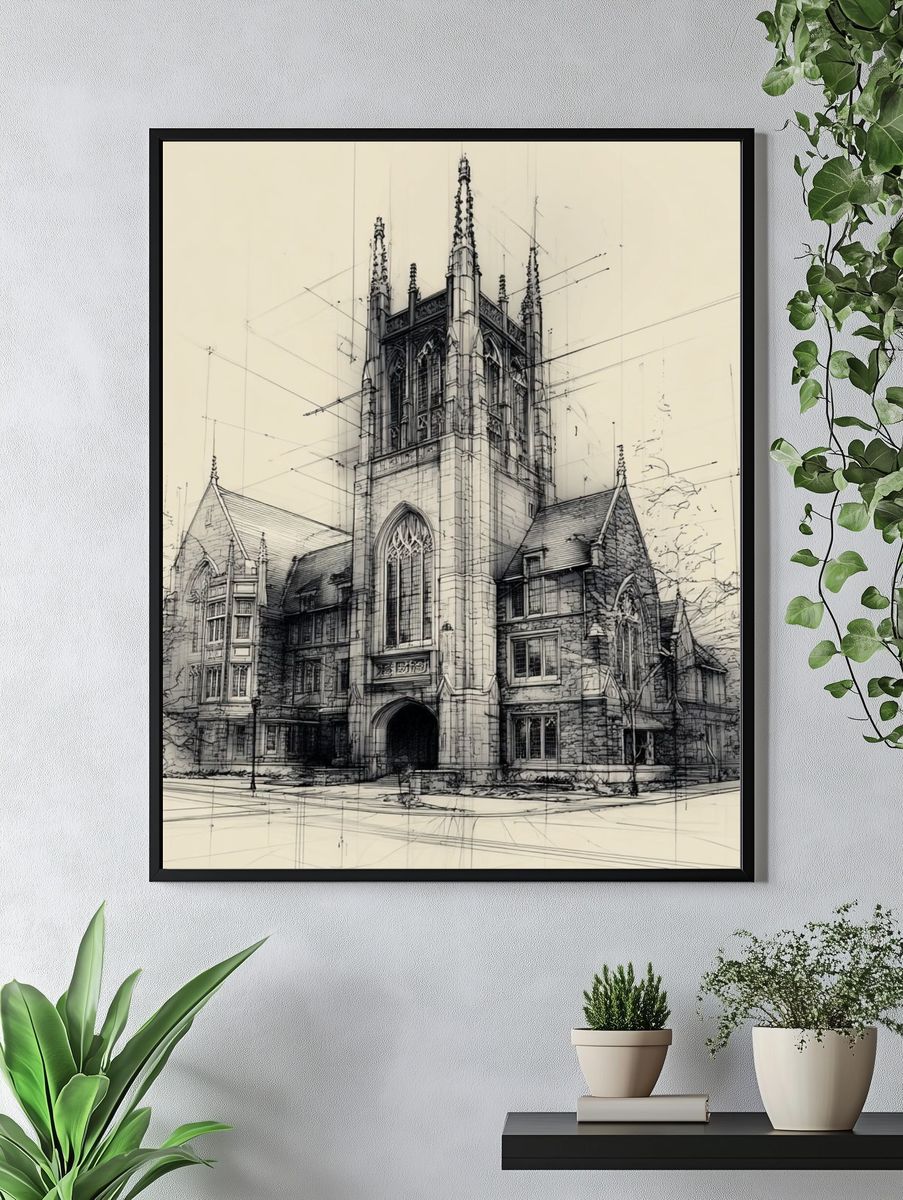 Architectural Sketch of a Church — Illustration Print. — room view 4