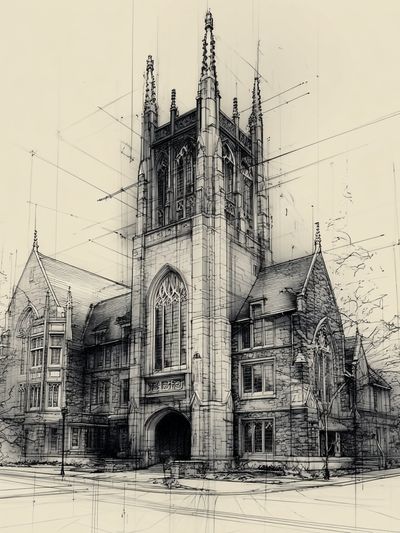 Architectural Sketch of a Church — Illustration Print.
