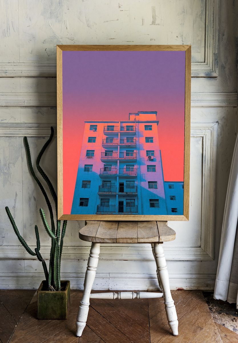 Neon Apartment Facade Photography Poster. room preview