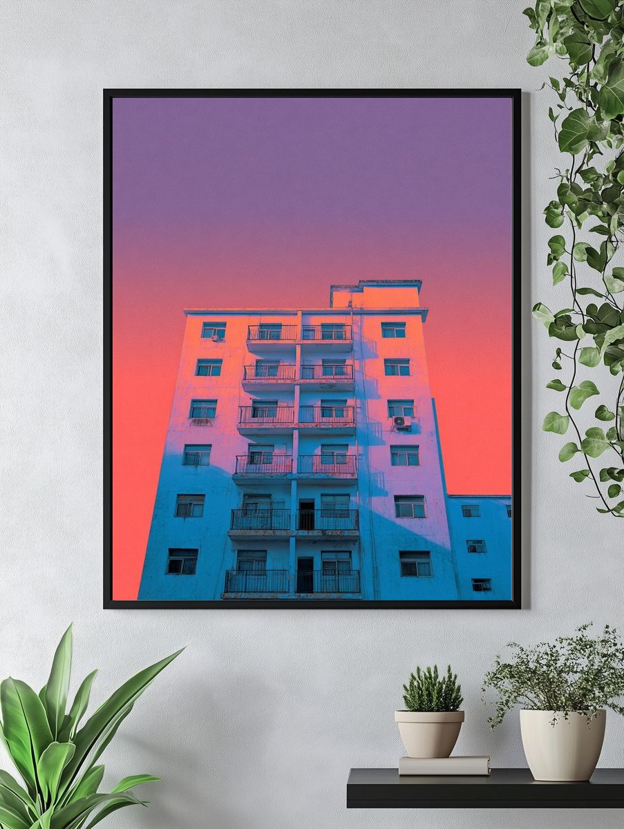 Neon Apartment Facade Photography Poster. — room view 4