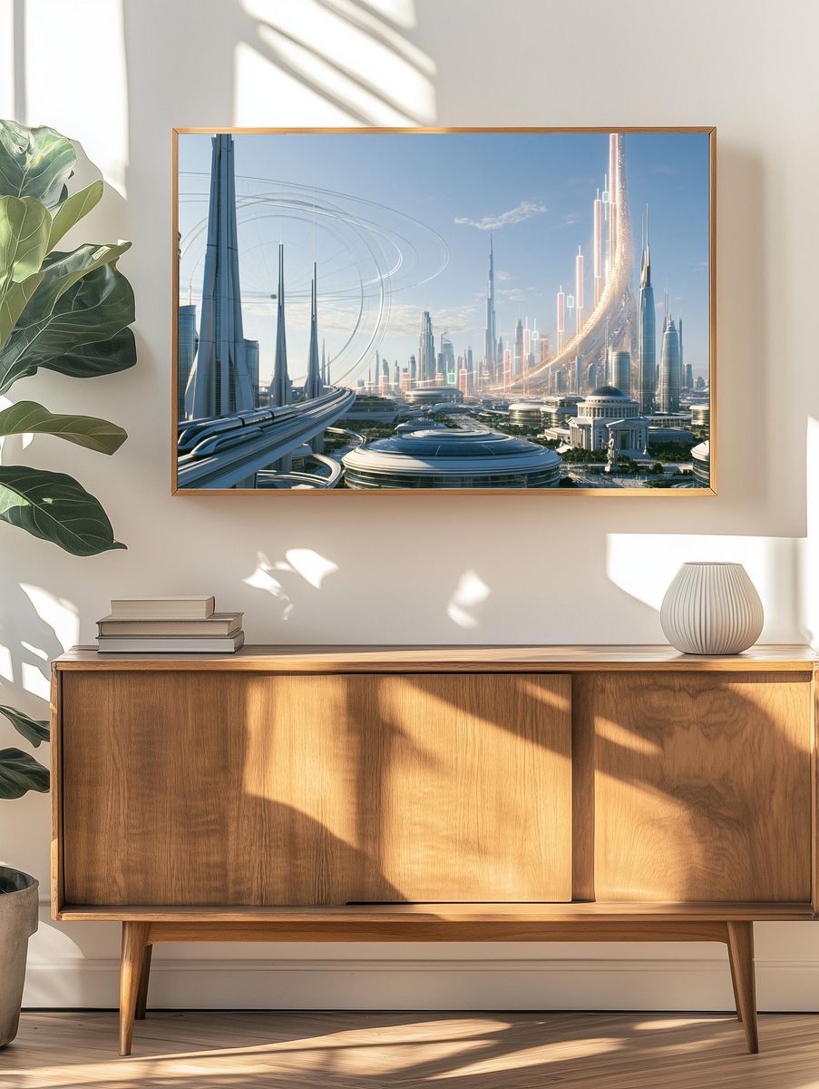 Futuristic Skyline Cityscape Print. — room view 3