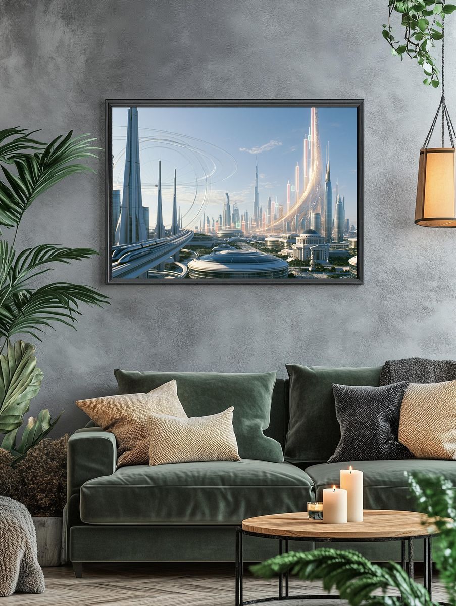 Futuristic Skyline Cityscape Print. — room view 4
