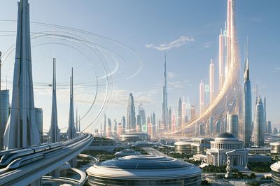 Futuristic Skyline Cityscape Print. poster