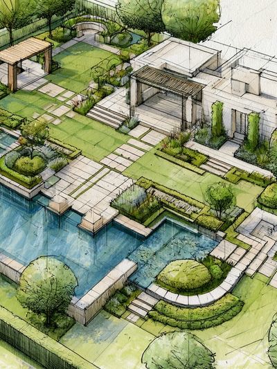 Modern Garden Villa Illustration Poster.