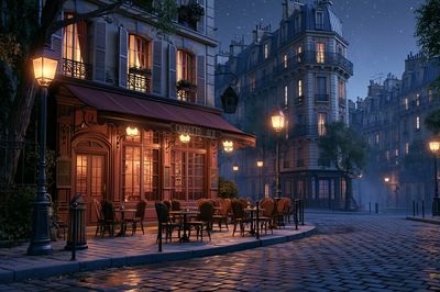 Parisian Café Nightscape Poster. poster