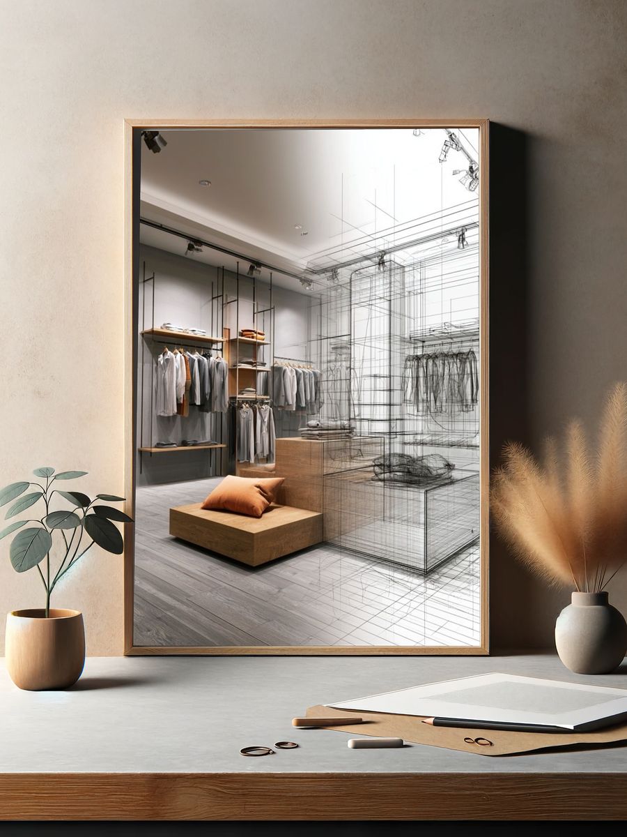 Fashion Store Interior Sketch Poster. — room view 2