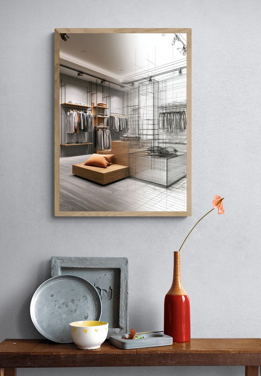 Fashion Store Interior Sketch Poster. — room view 3