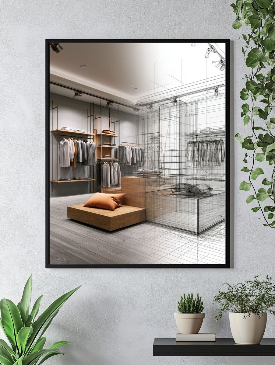 Fashion Store Interior Sketch Poster. — room view 4