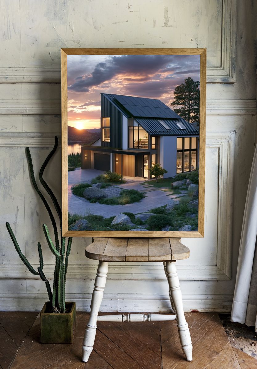 Modern Lakeside House Photography Poster. room preview