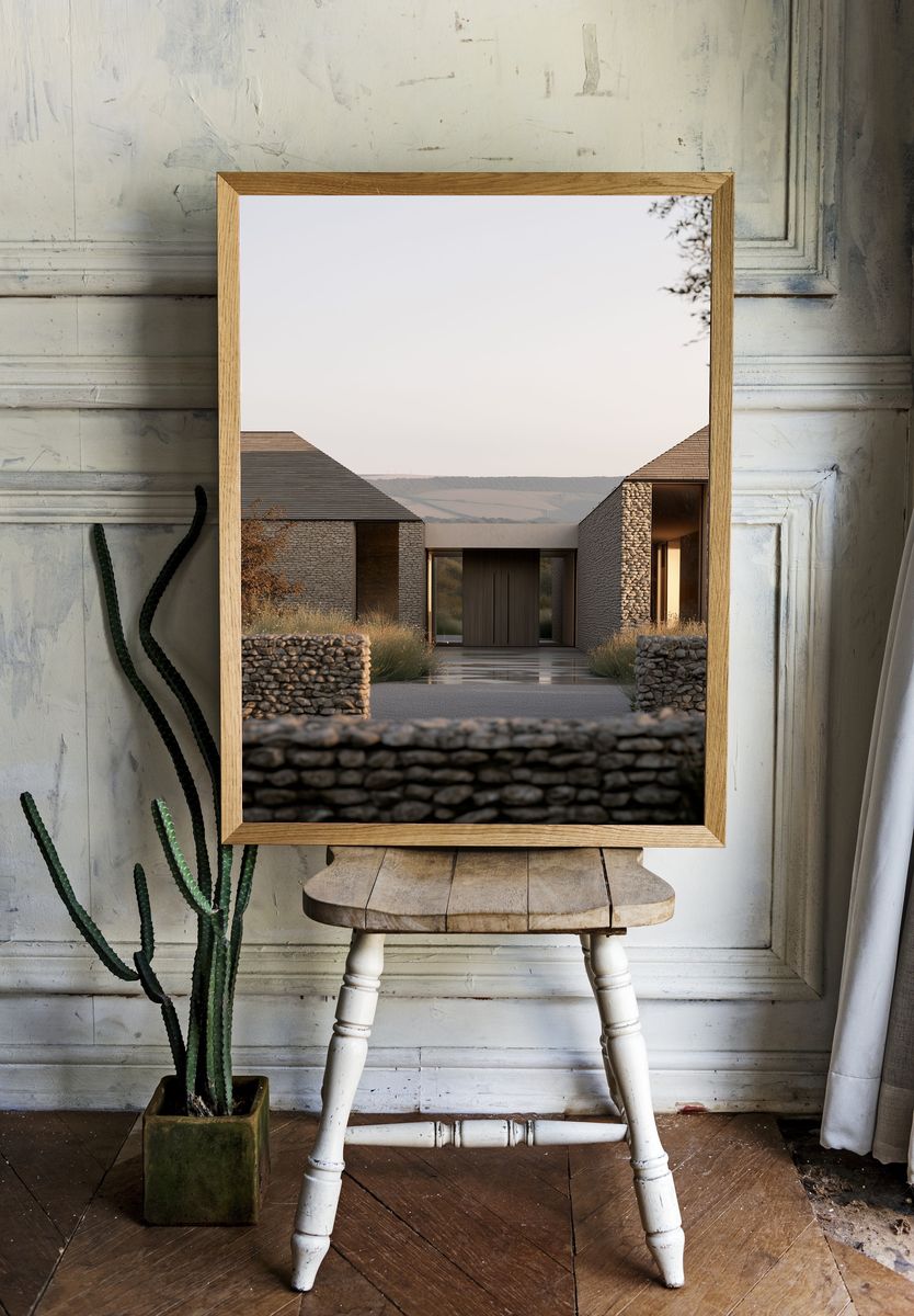 Modern Stone House Architecture Poster. room preview