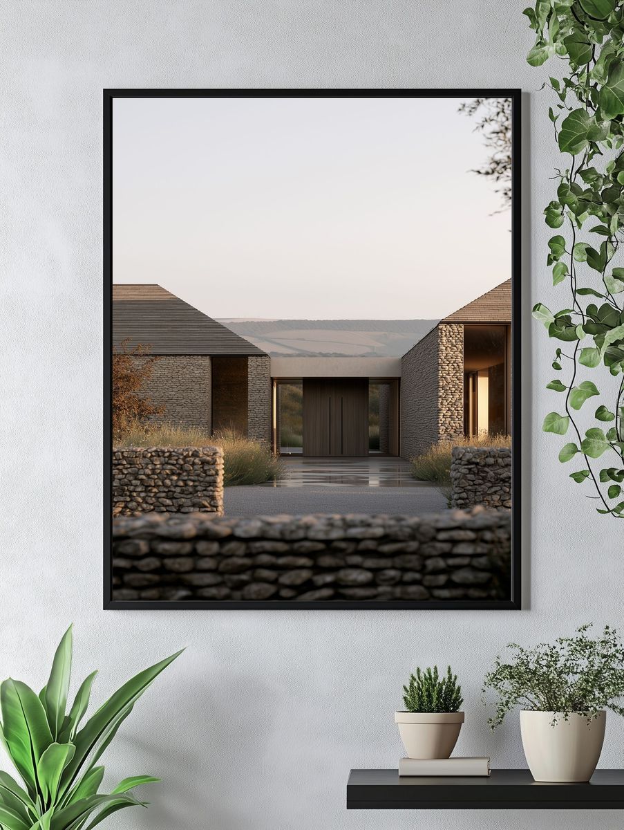 Modern Stone House Architecture Poster. — room view 4