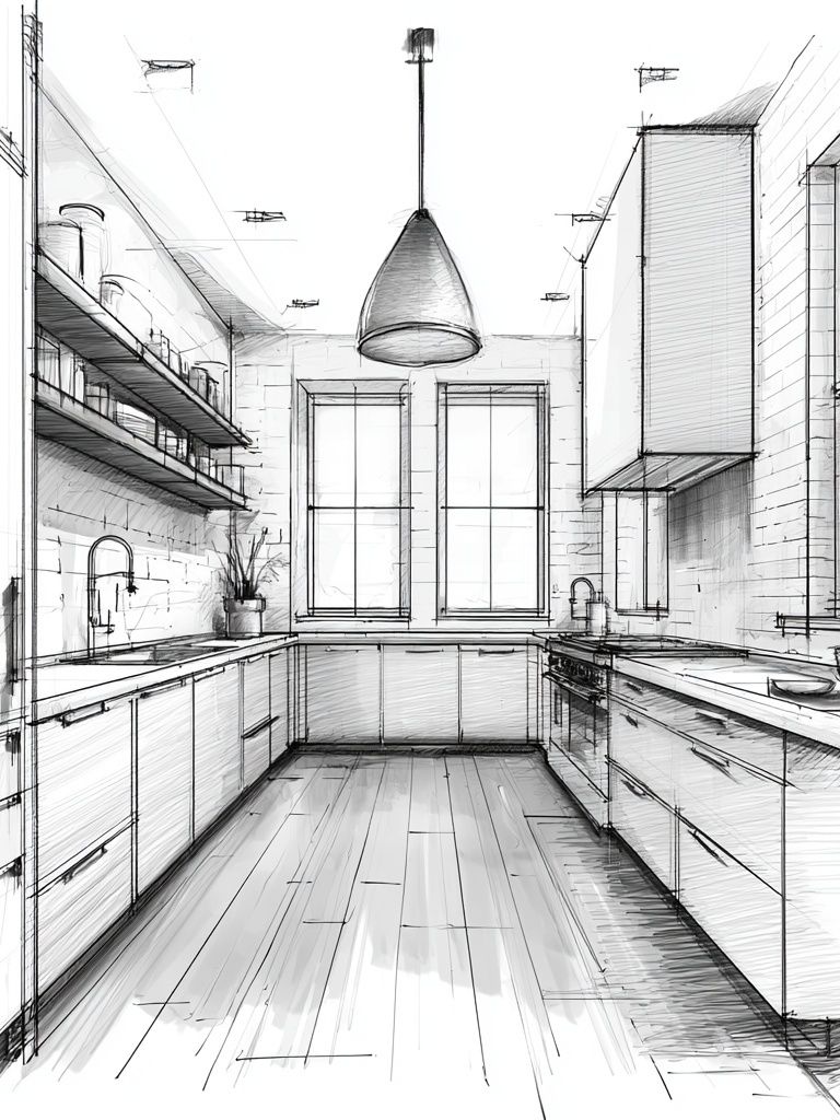 Modern Kitchen Sketch Poster. poster — architecture art