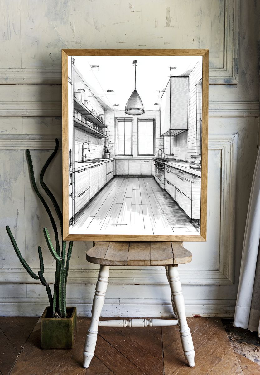 Modern Kitchen Sketch Poster. — room view 1