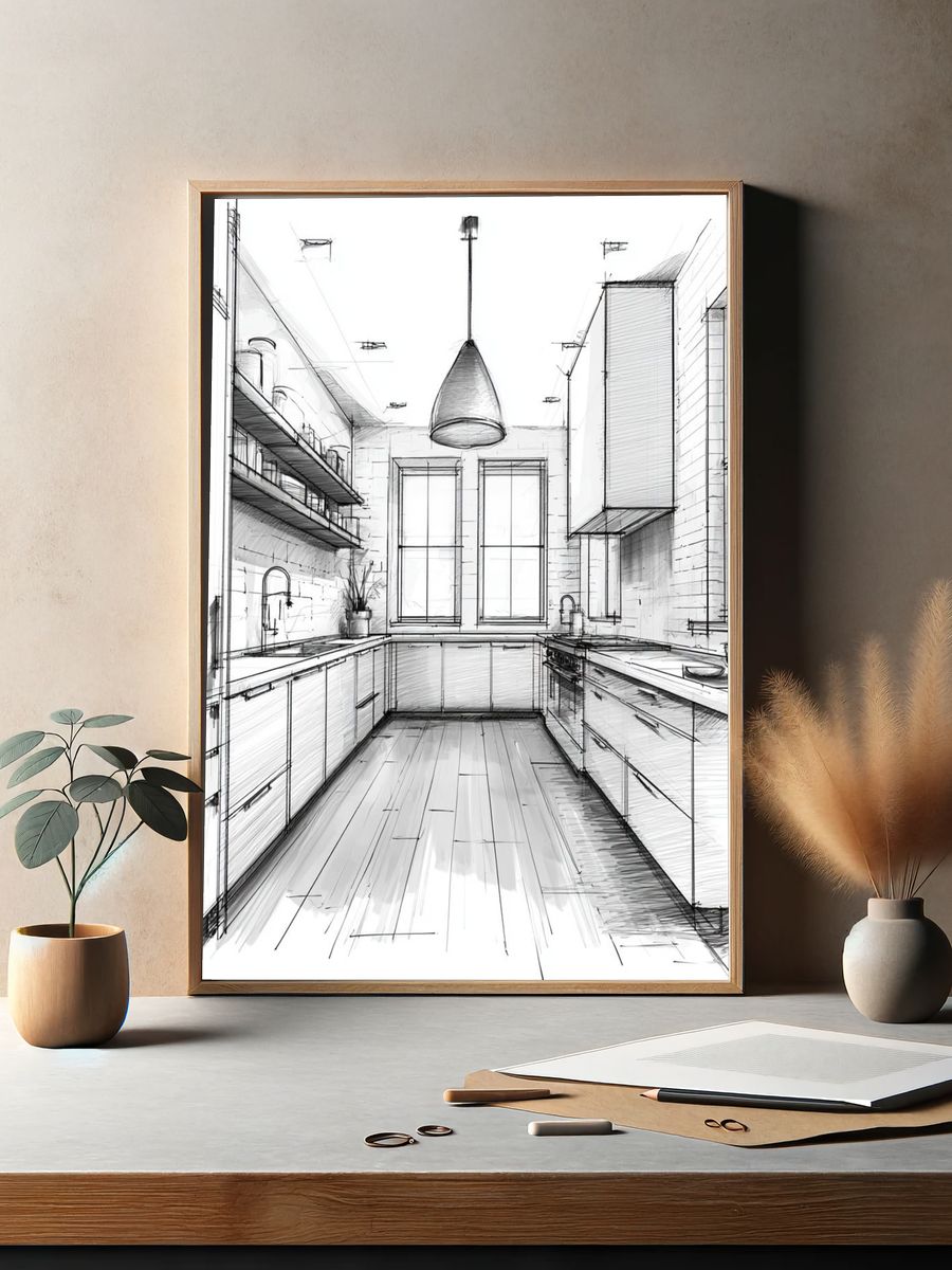 Modern Kitchen Sketch Poster. — room view 2