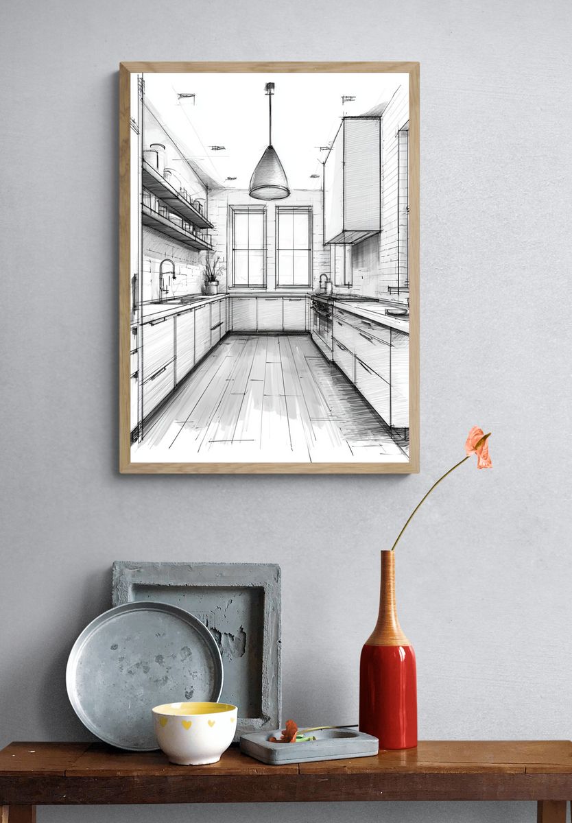 Modern Kitchen Sketch Poster. — room view 3