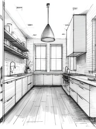 Modern Kitchen Sketch Poster.
