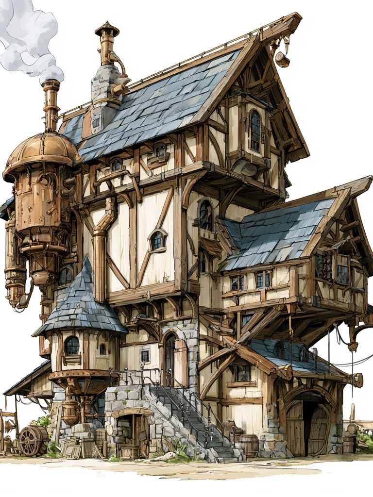 Fantasy Steampunk House Poster. poster detail