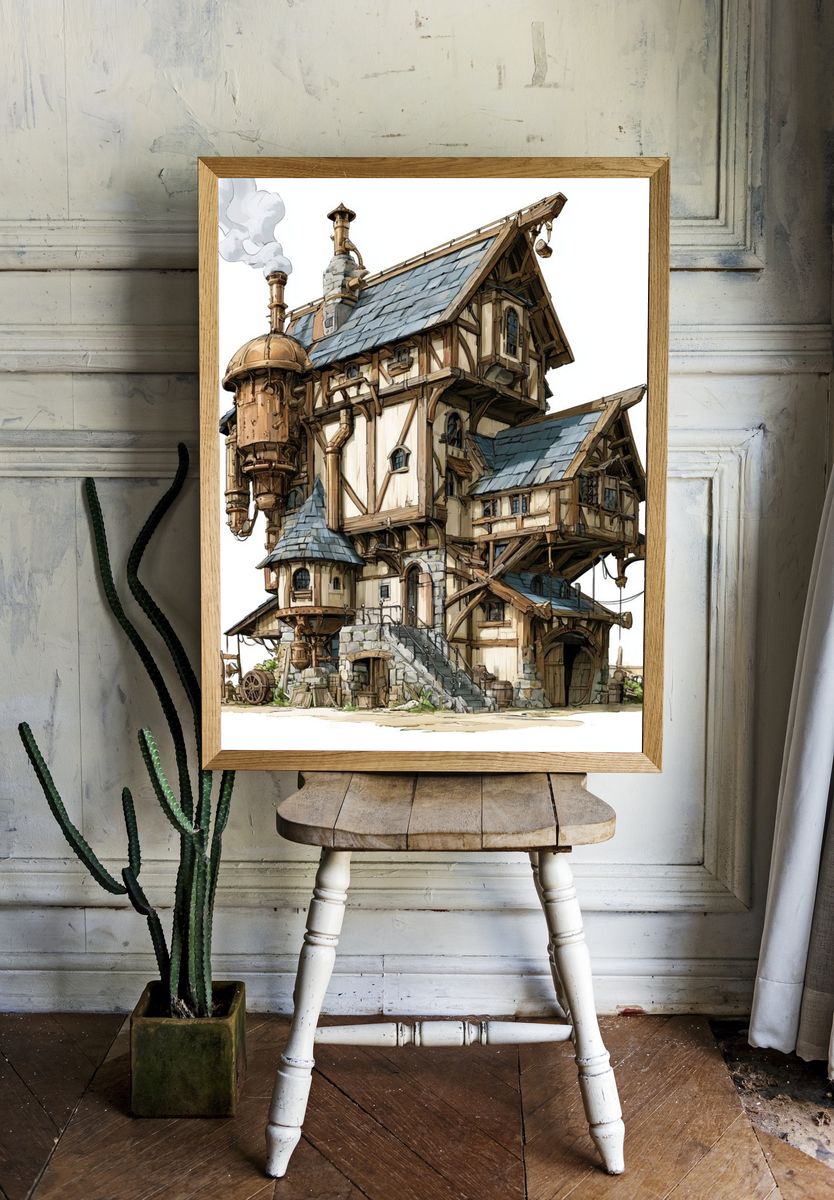 Fantasy Steampunk House Poster. room preview