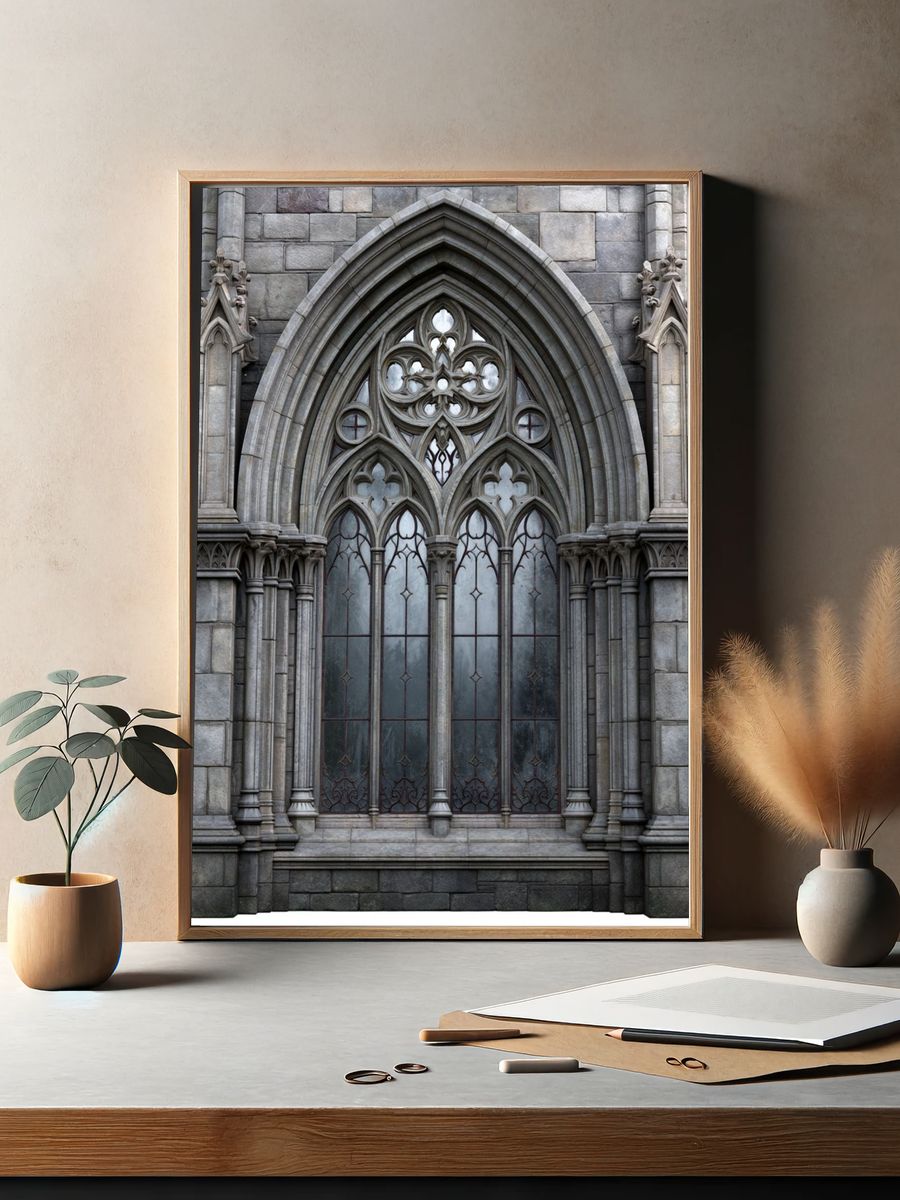 Gothic Cathedral Window Architecture Print. — room view 2