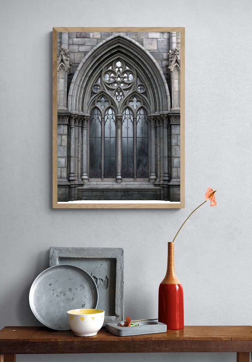 Gothic Cathedral Window Architecture Print. — room view 3