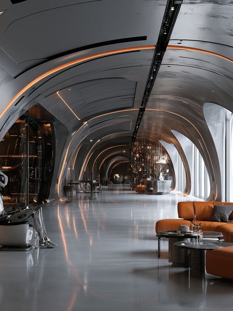 Futuristic Lounge Interior Print. poster detail