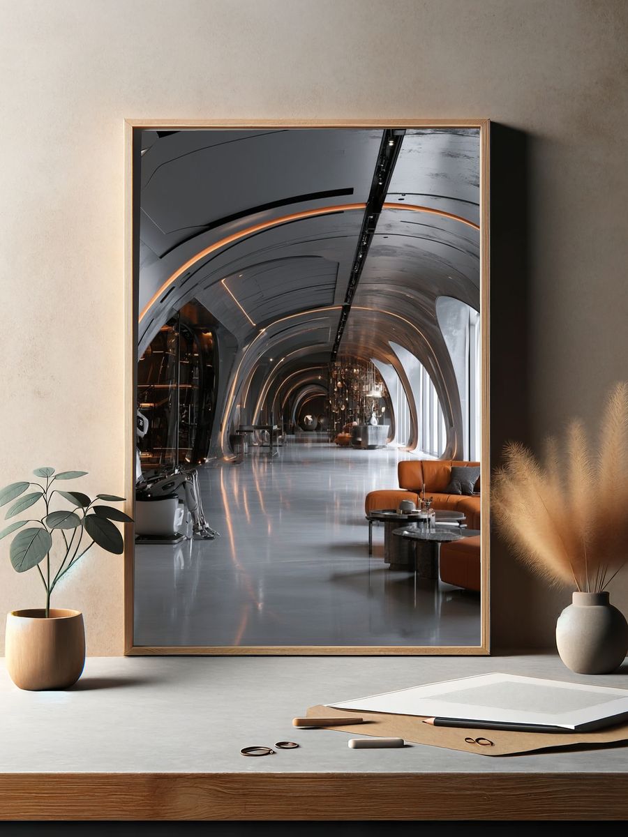 Futuristic Lounge Interior Print. — room view 2