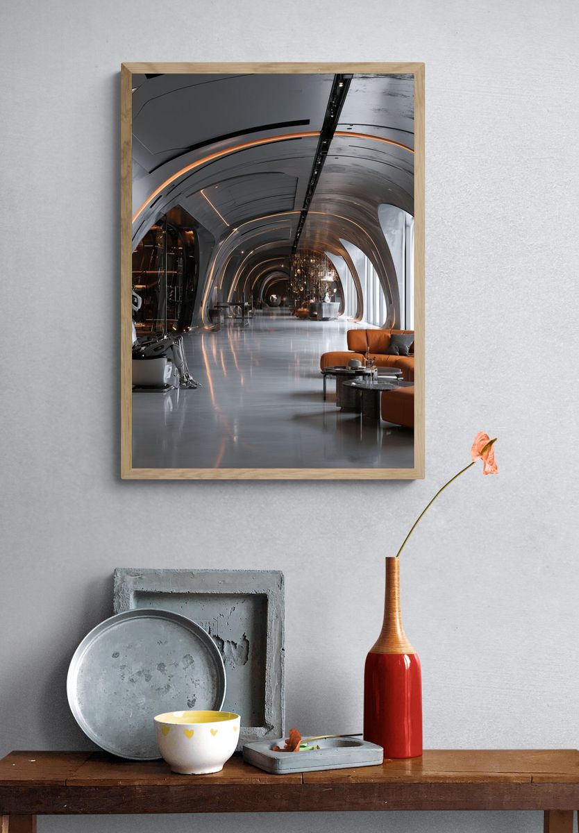Futuristic Lounge Interior Print. — room view 3