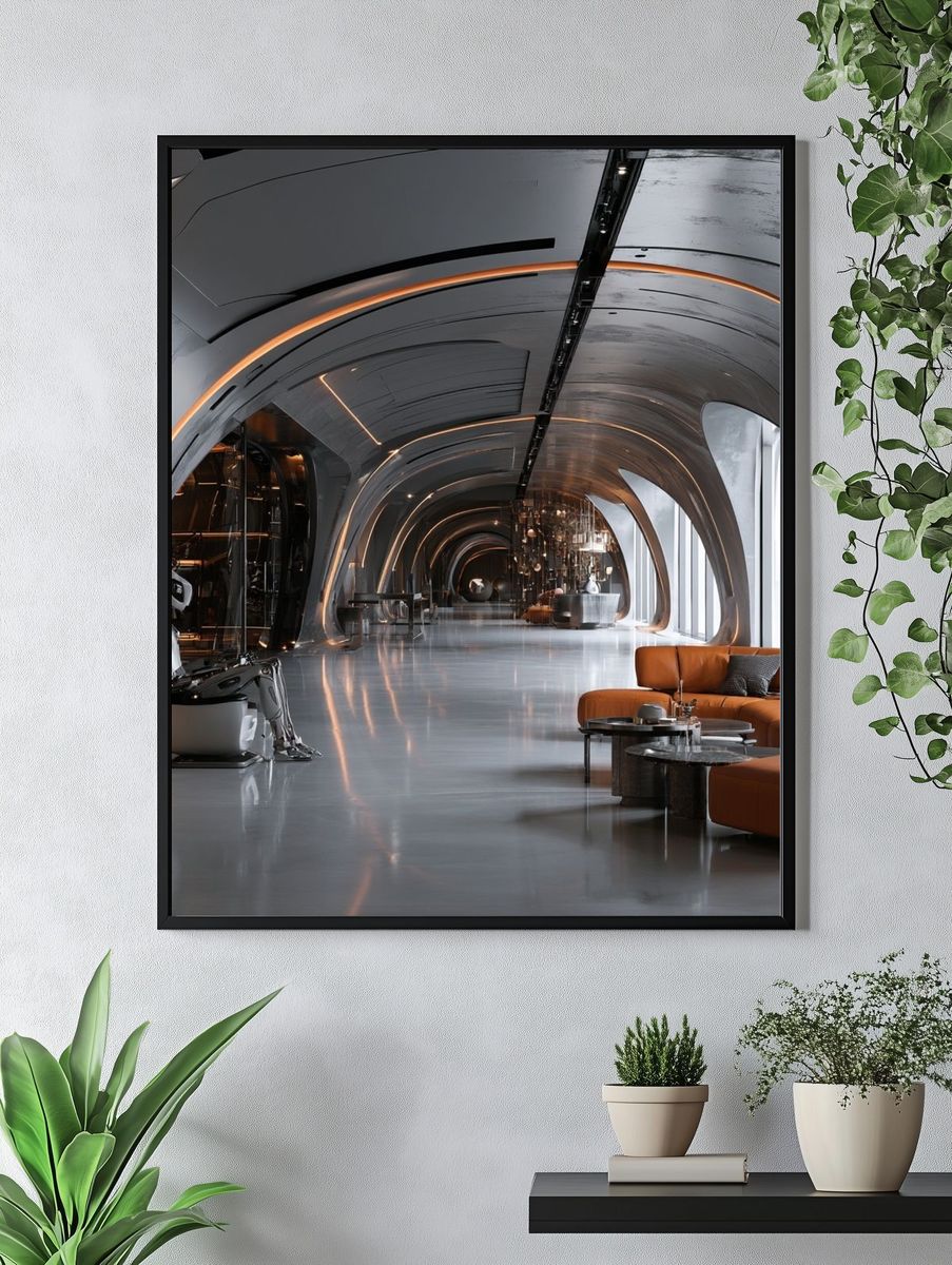 Futuristic Lounge Interior Print. — room view 4
