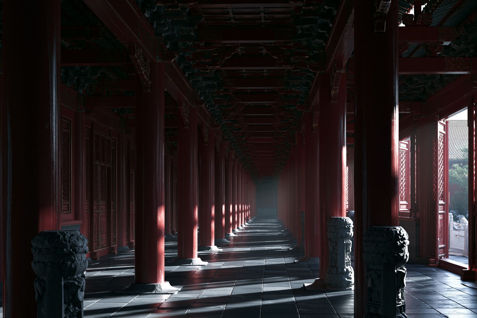 Red Temple Corridor Photography Poster. poster — architecture art