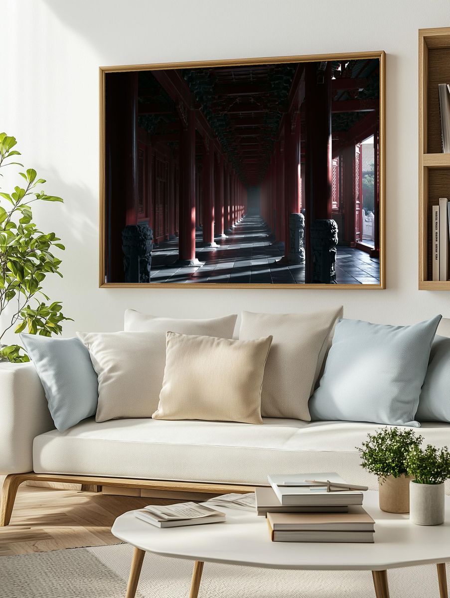 Red Temple Corridor Photography Poster. — room view 2