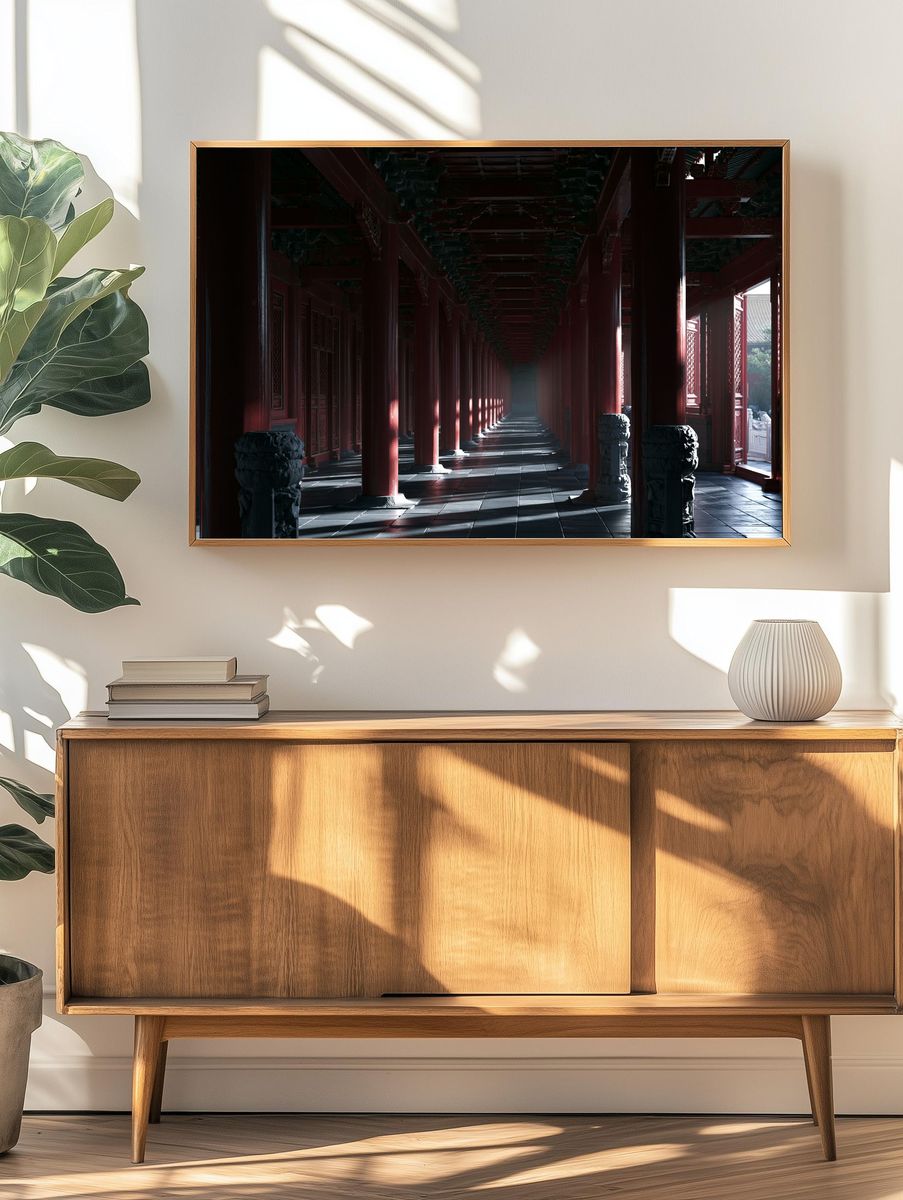 Red Temple Corridor Photography Poster. — room view 3
