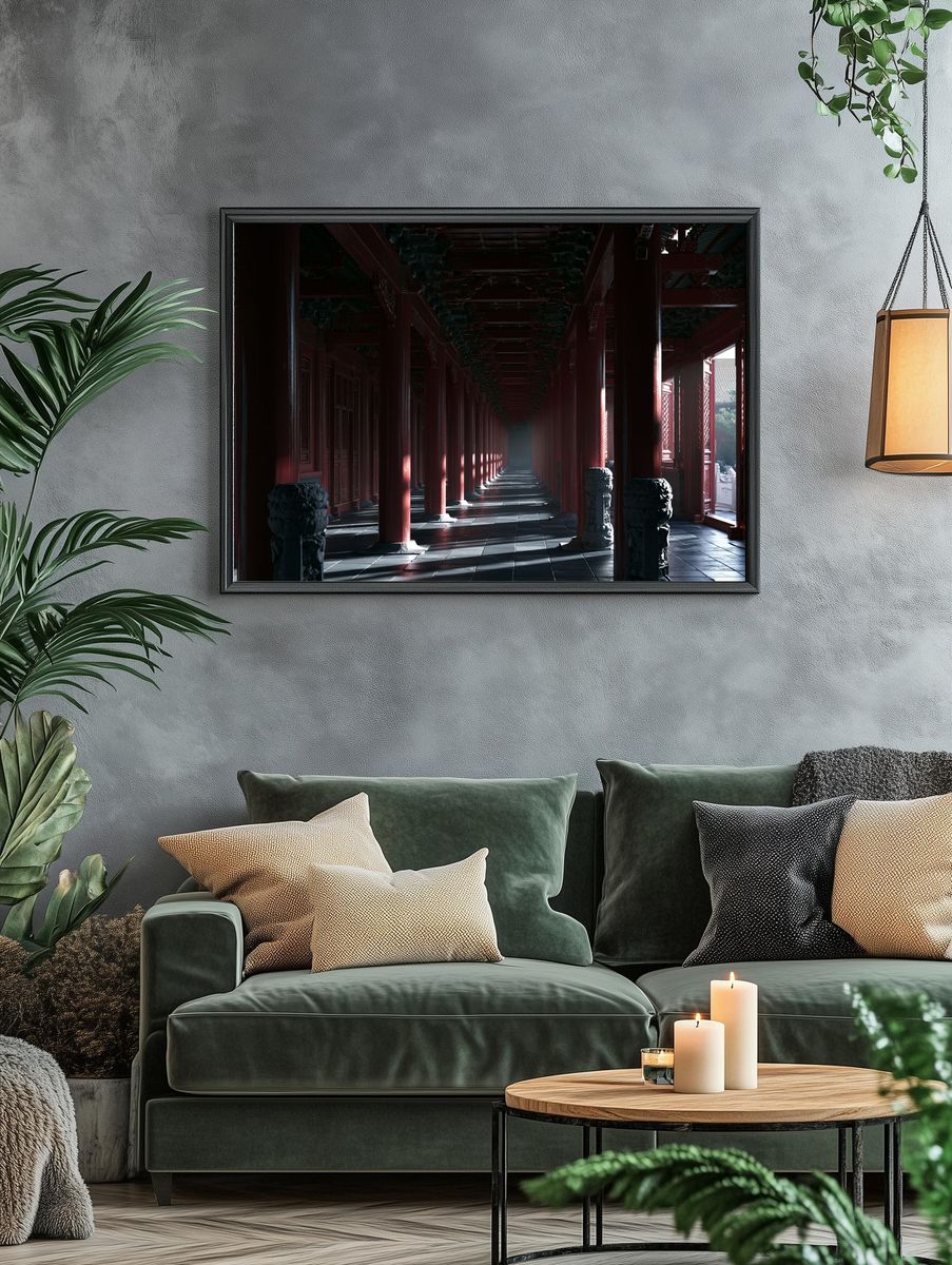 Red Temple Corridor Photography Poster. — room view 4