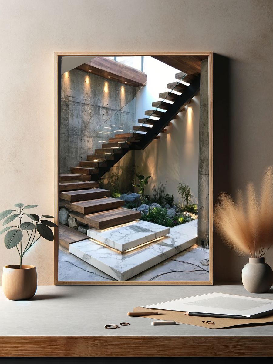 Modern Floating Staircase Architecture Print. — room view 2