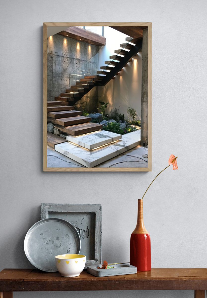 Modern Floating Staircase Architecture Print. — room view 3